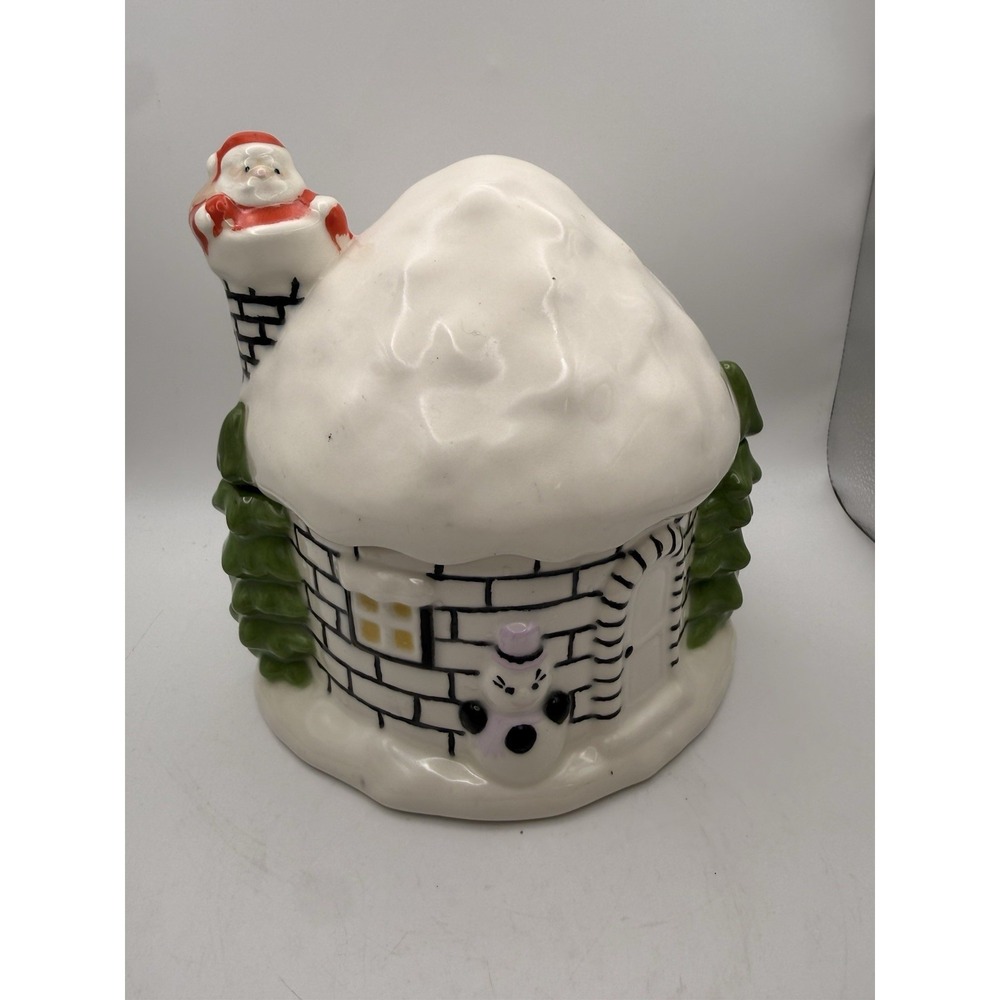 Vintage Ceramic Santa Snow House Igloo Cookie Jar